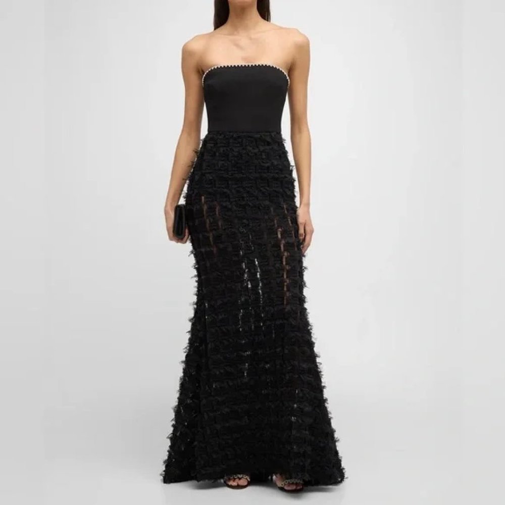 Rebecca Vallance Black Strapless Textured Gown